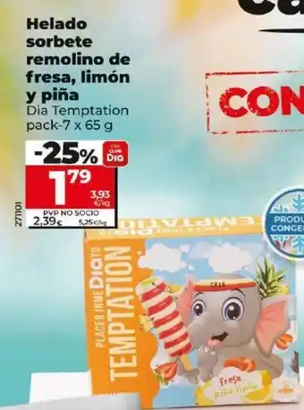 Dia Helado sorbete remolino de fresa, limon y pina oferta