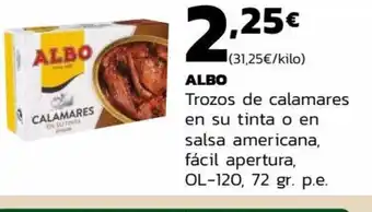 Supermercados Lupa ALBO Trozos de calamares en su tinta o en salsa americana, fácil apertura oferta