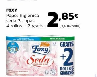 Supermercados Lupa FOXY Papel higiénico seda 3 capas, 4 rollos + 2 gratis. oferta