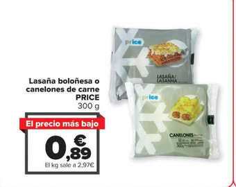 Carrefour Lasaña boloñesa o canelones de carne PRICE oferta
