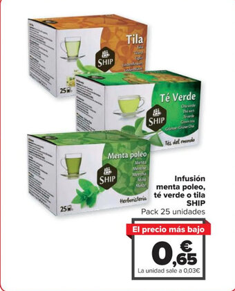 Carrefour Infusión menta poleo, té verde o tila SHIP oferta