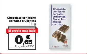 Carrefour Chocolate con leche cereales crujientes 100 g oferta