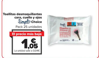 Carrefour Toallitas desmaquillantes cara, cuello y ojos Simply Choice oferta