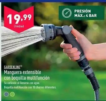 ALDI Manguera extensible con boquilla multifuncion gardenline oferta