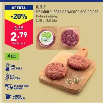 ALDI Hamburguesas de vacuno ecológico gutbio oferta