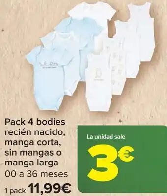 Carrefour Pack 4 bodies recién nacido, manga corta sin mangas o manga larga oferta