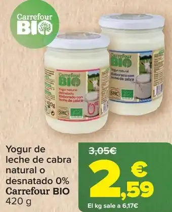 Carrefour Yogur de leche de cabra natural o desnatado 0% carrefour bio oferta