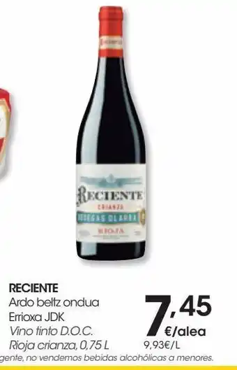 Eroski Reciente vino tinto d.o.c. rioja crianza 0,75 l oferta