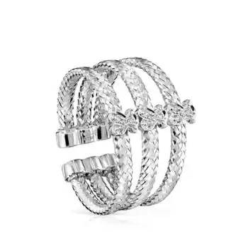 Tous Anillo triple de oro blanco con diamantes light oferta