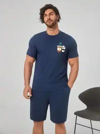 Hombres conjunto de pijama shorts con camiseta panda de dibujos animados con estampado