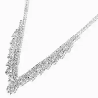 Claire's Silver rhinestone squiggle shirt statement necklace oferta