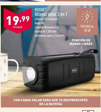 ALDI MEDION Altavoz solar 3 en 1 oferta