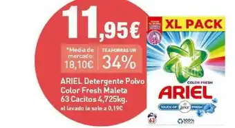 PrimaPrix Ariel Detergente Polvo Color Fresh Maleta 63 Cacitos 4,725kg oferta