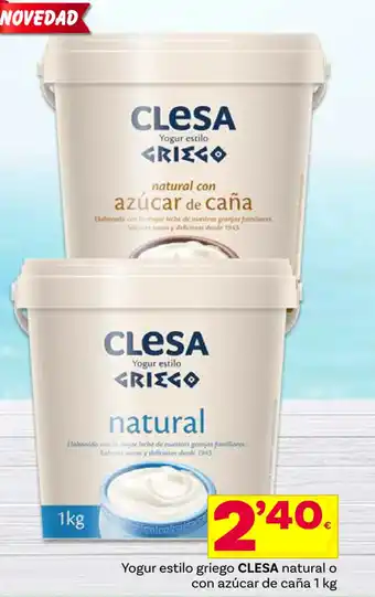 Yogur estilo griego CLESA natural o con azúcar de caña 1 kg