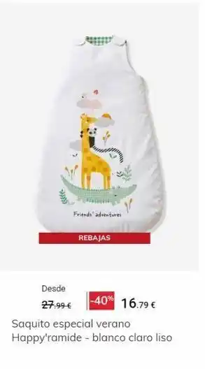 Vertbaudet *2)) desde 27.99 € friends adventures rebajas -40% 16.79 € saquito especial verano happy'ramide blanco claro liso oferta