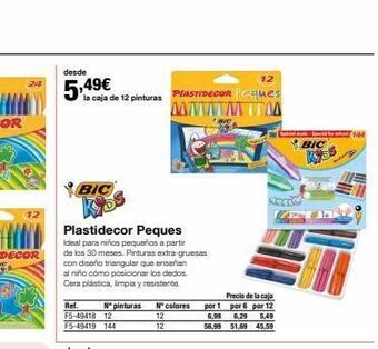Staples Kalamazoo 24  desde  5¹ de 12 pinturas 5,49€  bic  plastidecor peques  ideal para niños pequeños a partir de los 30 meses. pinturas ext oferta