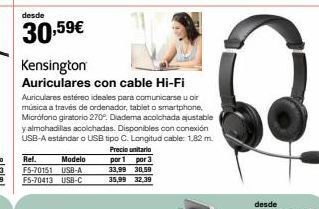 Staples Kalamazoo Desde  30,59€  kensington  auriculares con cable hi-fi  auriculares estéreo ideales para comunicarse u oir música a través de oferta