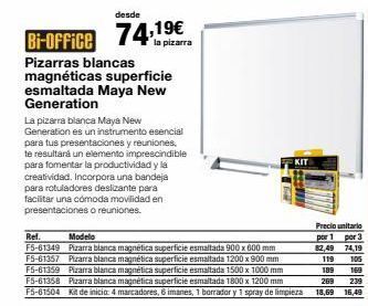 Staples Kalamazoo Bi-office 74,19€  la pizarra  pizarras blancas magnéticas superficie esmaltada maya new generation  la pizarra blanca maya ne oferta