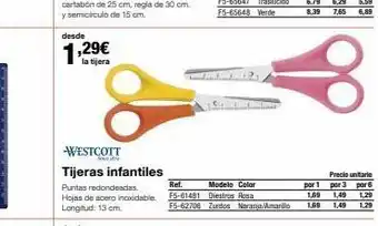 Staples Kalamazoo Desde 1,29€ la tijera -westcott tijeras infantiles puntas redondeadas. hojas de acero inoxidable. longitud: 13 cm. desde oferta