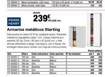 Staples Kalamazoo Pierre henry  desde  239€  ref. altura f5-50301-1 105 cm f5-50301-3 105 cm f5-50302-1 180 cm f5-50302-3 180 cm  f5-50303-1 19 oferta
