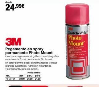 Staples Kalamazoo Desde  24,99€  3m  pegamento en spray permanente photo mount ideal para pegar material gráfico como fotografias o carteles de oferta