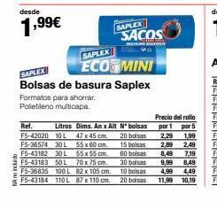 Staples Kalamazoo Desde  1,99€  ref. f5-42020 10 l f5-36574 30 l f5-43182 30 l f5-43183 50l f5-36835 100 l f5-43184 110l  47 x 45 cm. 55 x 60 c oferta