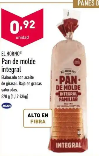 ALDI El Horno Pan de molde integral 820g oferta