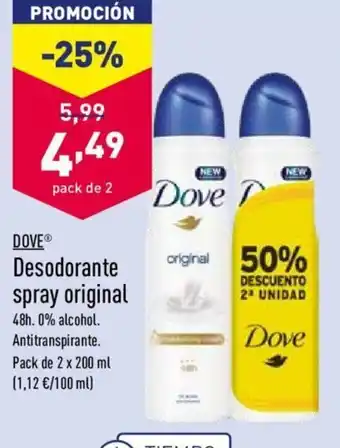 ALDI Dove Desodorante spray original 2 x 200ml oferta