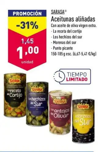 ALDI Sarasa Aceitunas aliñadas 150-185g oferta