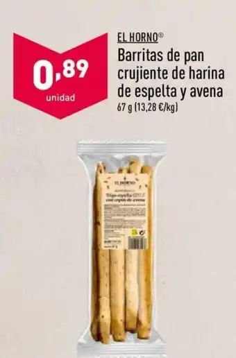 El Horno Barritas de pan crujiente de harina de espelta y avena 67g
