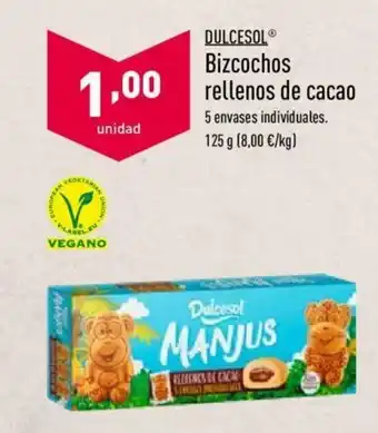 ALDI Dulcesol Bozcochos rellenos de cacao 125g oferta