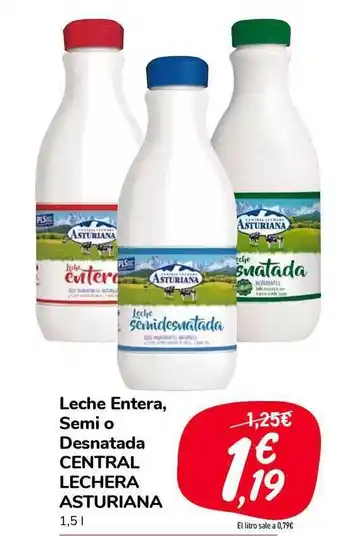 Carrefour Market Central Lechera Asturiana Leche Entera Semi O Desnatada 1,5L oferta