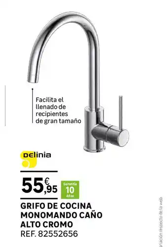Leroy Merlin Grifo De Cocina Monomando Caño Alto Cromo Delinia oferta