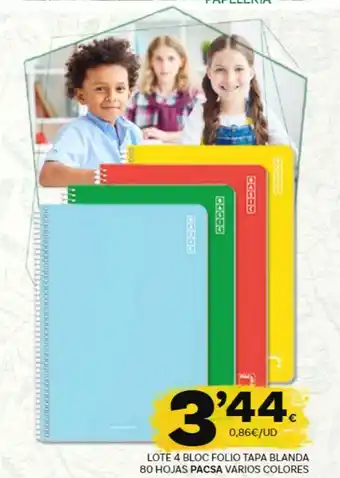 Supermercados Dani Pacsa Lote 4 Bloc Folio Tapa Blanda 80 Hojas Varios Colores oferta