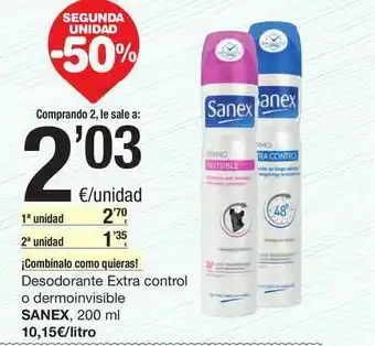 SPAR Fragadis Desodorante Extra Control O Dermoinvisible Sanex 200 ml oferta