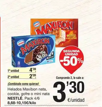 SPAR Fragadis Segunda Unidad -50% Helados Maxibon Nata Cookie Gofre O Mini Nata Nestlé oferta