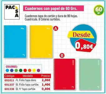 Carlin Cuadernos Con Papel De 60 Grs. Pac Sa oferta