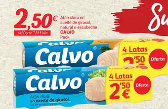 Supermercados Plaza Calvo Atún claro en aceite de girasol, natural o escabeche pack 4x80grs oferta