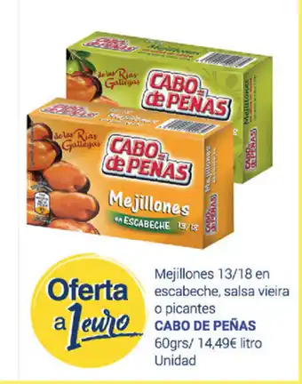 Supermercados Plaza Cabo De Peñas Mejillones 13/18 en escabeche, salsa vieira o picantes 60grs/ Unidad oferta