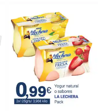 Supermercados Plaza La Lechera Yogur natural o sabores Pack 2 x 125grs oferta