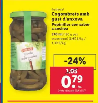 Lidl Freshona® Cogombrets amb gust d'anxova Pepinillos con sabor a anchoa oferta