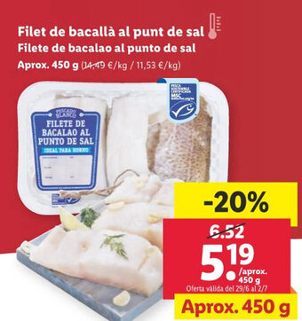 Lidl Filet de bacallà al punt de sal oferta