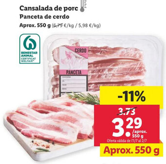 Lidl Cansalada de porc Panceta de cerdo oferta