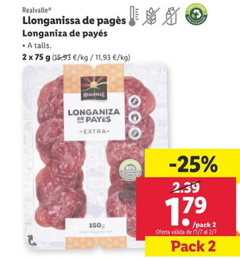 Lidl Realvalle Llonganissa de pagès oferta