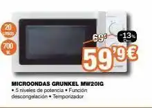 Expert 20 lutros 700 microondas grunkel mw201g • 5 niveles de potencia. función descongelación. temporizador 698 13 599€ oferta