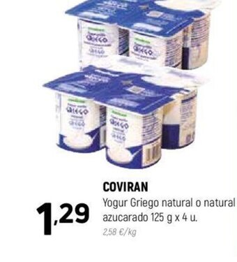 Coviran COVIRAN Yogur Griego natural o natural azucarado 125 g x 4 u. oferta