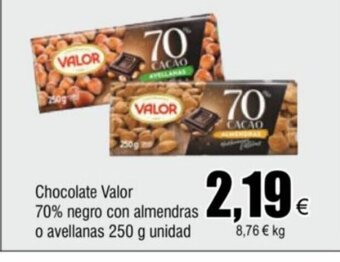 FROIZ Chocolate Valor 70% negro con almendras o avellanas 250 g unidad oferta