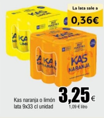 FROIZ Kas naranja o limón lata 9x33 cl unidad oferta