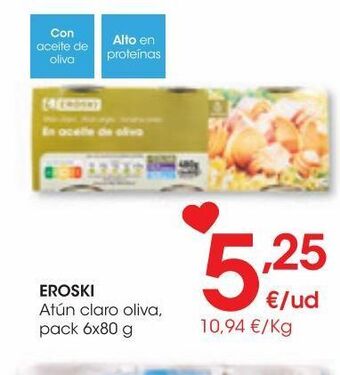 Eroski Eroski atún claro oliva pack 6x80 g oferta