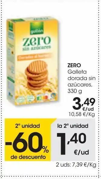 Eroski Zero galleta dorada sin azúcares 330 g oferta